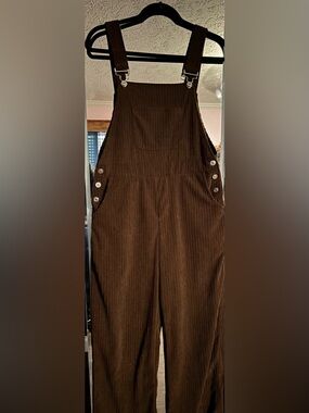 Women's Brown Corduroy Overalls Jumpsuit